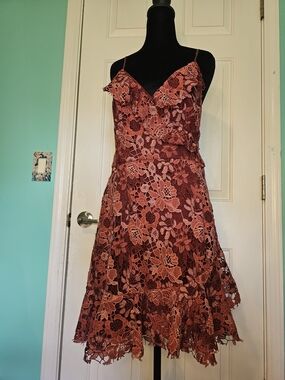 Willow & Clay Rust-Pink Floral Lace Mini Dress Women's Size M